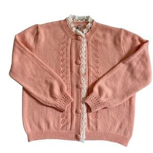 NoraCora Coral Lace-Trimmed Women's Sweater Grannycore Sz M